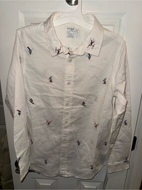 Cat & Jack White Button-Up Shirt with Colorful Ski Embroidery - Men